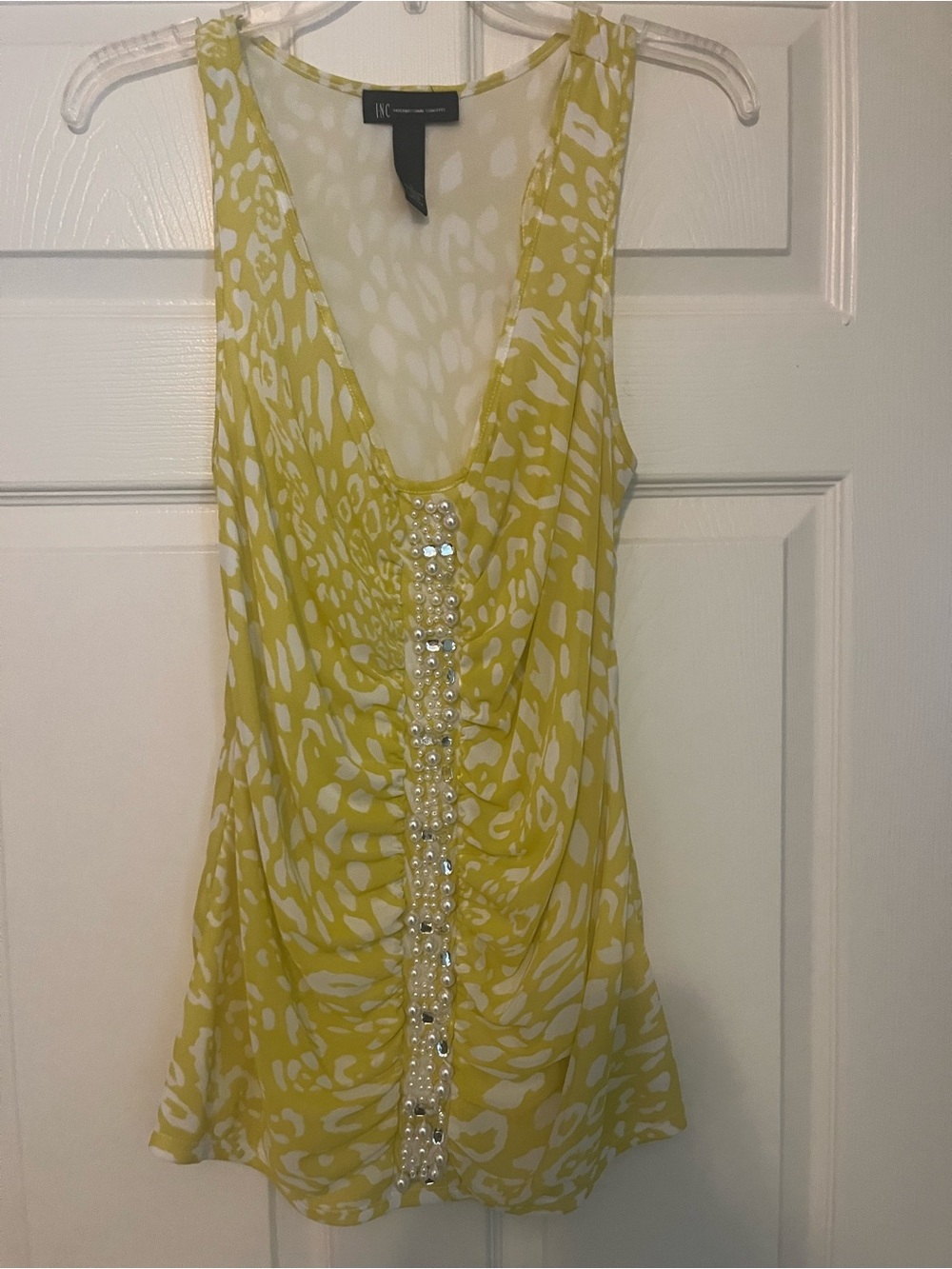 INC International Concepts Yellow and White Beaded Sleeveless Top